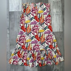 Marine Layer Tropical Print Linen Lyocell Dress XS Pockets Ruffle Hem